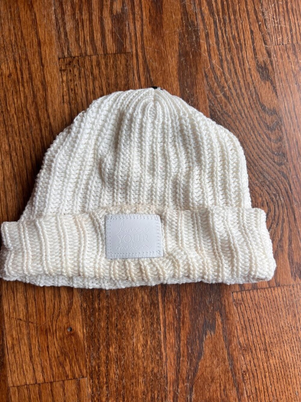 Love Your Melon Cream Ivory Chunky Knit Cuffed Beanie Hat O/S